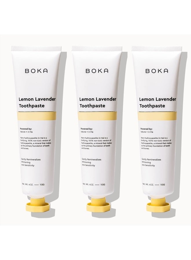 BOKA معجون أسنان خالي من الفلورايد - نانو هيدروكسيباتيت، إعادة التمعدن، أسنان حساسة، تبييض - موصى به من قبل طبيب الأسنان للعناية بالفم للبالغين والأطفال - نكهة الليمون والخزامى، 4 أونصات 3 عبوات - مصنوع في الولايات المتحدة - Image 1