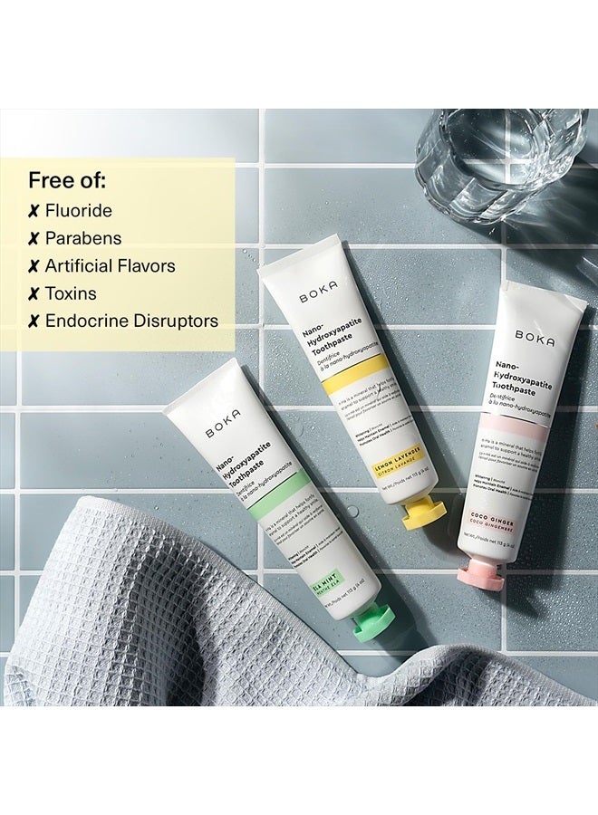 BOKA معجون أسنان خالي من الفلورايد - نانو هيدروكسيباتيت، إعادة التمعدن، أسنان حساسة، تبييض - موصى به من قبل طبيب الأسنان للعناية بالفم للبالغين والأطفال - نكهة الليمون والخزامى، 4 أونصات 3 عبوات - مصنوع في الولايات المتحدة - Image 4