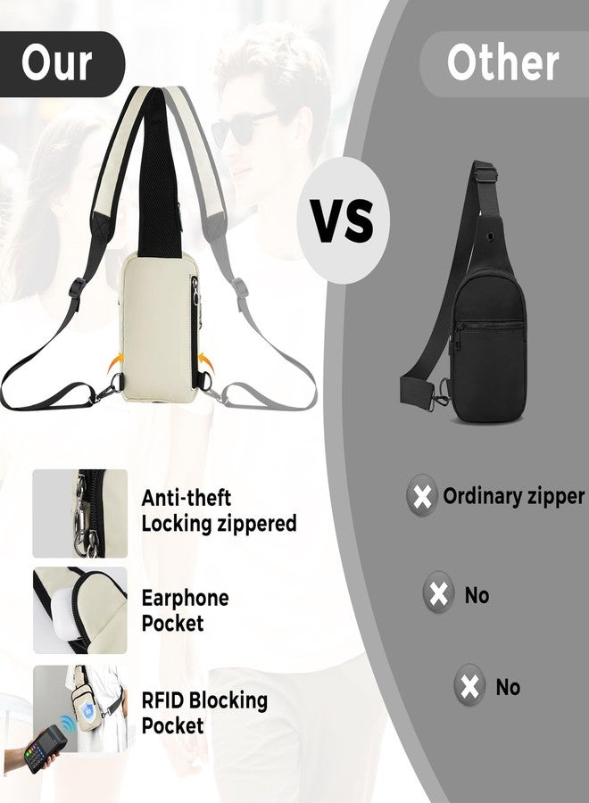 VADOO Sling Bag, Crossbody Bag with Zipper Lock, RFID Blocking & Water Resistant for Men and Women(Beige) - Image 5