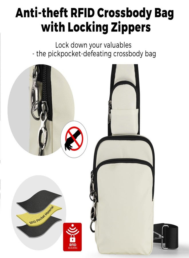 VADOO Sling Bag, Crossbody Bag with Zipper Lock, RFID Blocking & Water Resistant for Men and Women(Beige) - Image 3
