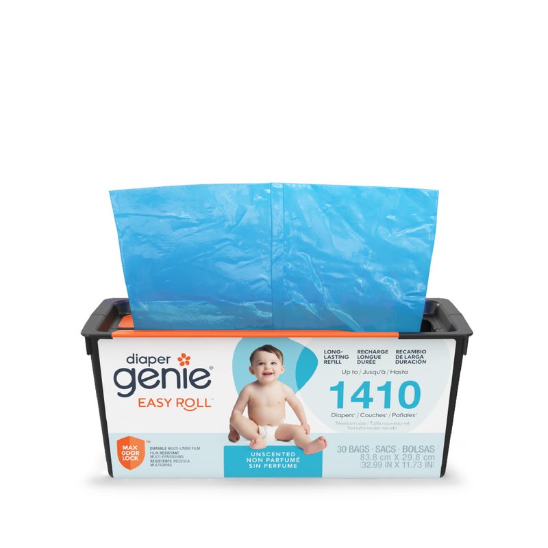 Diaper Genie Diaper Genie Easy Roll Refill 30 Bags Per Refill Holds Up to 1410 Newborn Diapers Odor Control Diaper Pail Refill Bags Fits Diaper Genie Signature Platinum Pails 