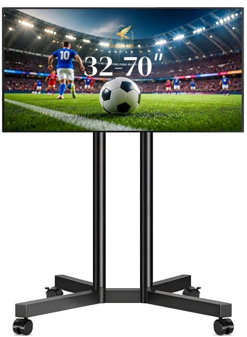 FlashHawk Rolling TV Stand for 32-70 Inch TVs, Height Adjustable Mobile TV Cart on Wheels, Heavy Duty TV Stand Supports Up to 110lbs, Stable Dual-Column Design, Indoor, Outdoor - Image 1