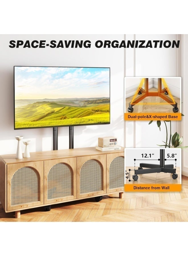 FlashHawk Rolling TV Stand for 32-70 Inch TVs, Height Adjustable Mobile TV Cart on Wheels, Heavy Duty TV Stand Supports Up to 110lbs, Stable Dual-Column Design, Indoor, Outdoor - Image 4