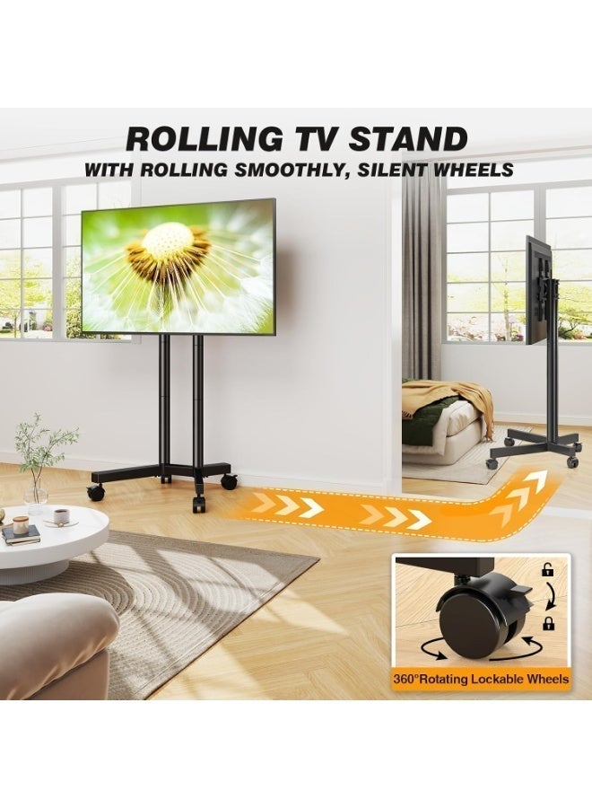 FlashHawk Rolling TV Stand for 32-70 Inch TVs, Height Adjustable Mobile TV Cart on Wheels, Heavy Duty TV Stand Supports Up to 110lbs, Stable Dual-Column Design, Indoor, Outdoor - Image 3