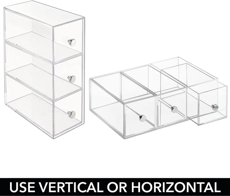 Quesera  Plastic Kitchen Pantry Stackable Storage Organizer Container Station With 3 Drawers For Cabinet, Countertop, Holds Coffee, Tea, Sugar Packets, Creamers, Drink Pods, Packets - Clear  | Best Price UAE