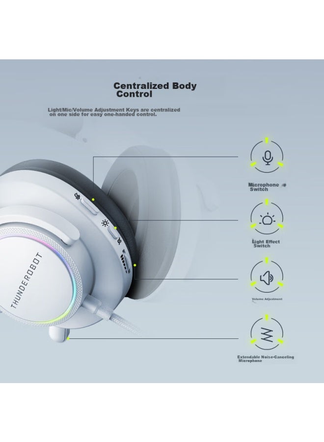 Thunderobot H51 Wired Headphones, White Gaming Headset, Usb Computer Headphones And Microphone, E-sports Over-ear Headphones, Virtual 7.1 Surround Sound, Valentine's Day Gift - Image 2