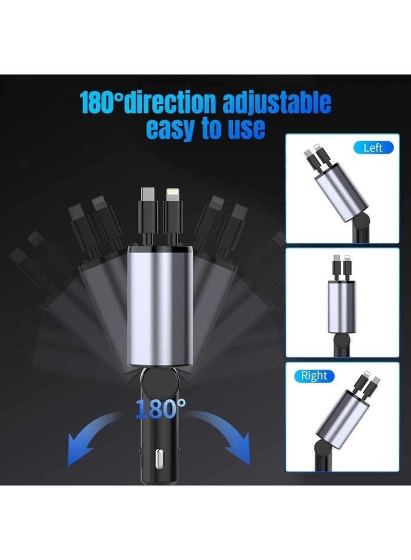 Retractable Car Charger, 4 in 1 Fast Charging Car Charger USB-C & USB-A, Retractable Cables Compatible with iPhone 16/15/14/13/12/11, Galaxy, Pixel - Image 3