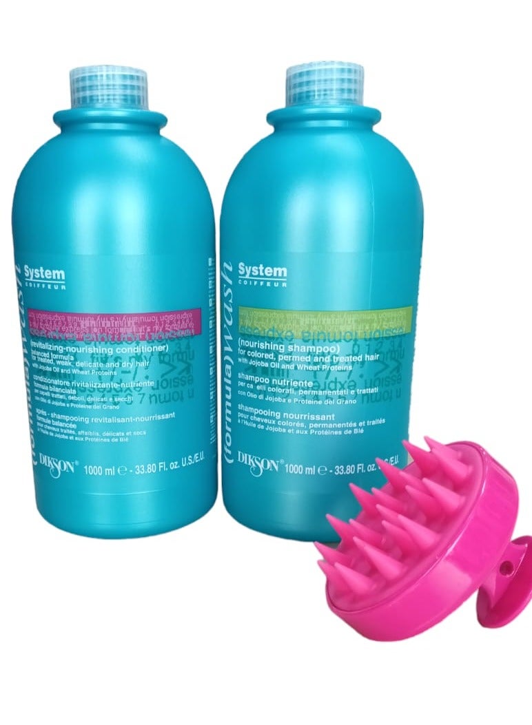 ديكسون شامبو 1000 مل وبلسم 1000 مل للشعر المعالج بالبروتين والكيراتين مع فرشاة تدليك الشامبو على فروة الرأس
