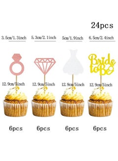 ماركة غير محددة 24 PCS Bride لتكون كب كيك توبيبر متألقة بريق روز روز الذهب الخاتم الخاتم الزفاف فستان الكعكة العليا للمشاركة  - Image 2