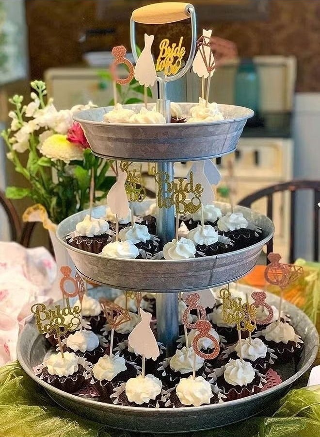 24 PCS Bride لتكون كب كيك توبيبر متألقة بريق روز روز الذهب الخاتم الخاتم الزفاف فستان الكعكة العليا للمشاركة - Image 4
