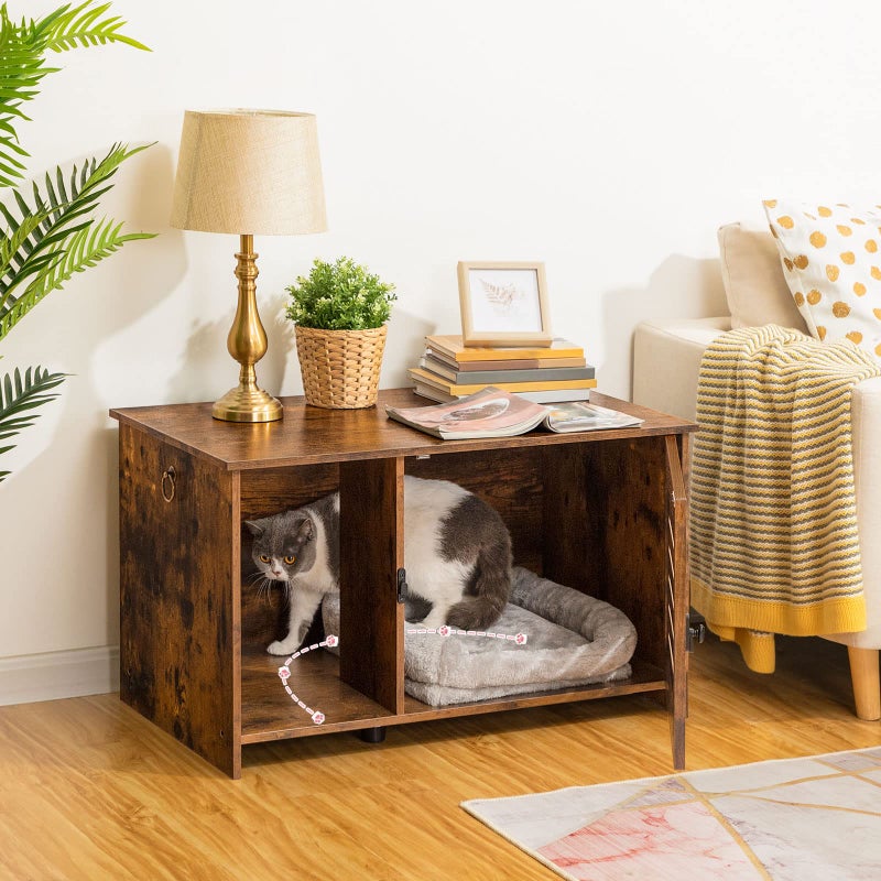 HOOBRO Cat Litter Box Enclosure Hidden Litter Box Furniture with Louvered Door Spacious Hidden Litter Cabinet with Divider Cat Furniture Cabinet 315 L x 177 W x 181 H Rustic Brown BF07MW01