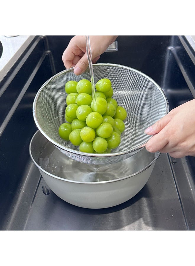 304 Stainless Steel Salad Bowl With Scale Japanese Style Muji Kitchen Baking Cream Style Egg Bowl Vegetable Washing Basin-Specifications:304 Stainless Steel Beige Japanese Basin-Color:28cm - Image 3