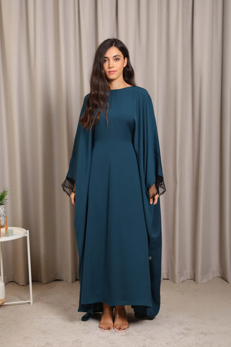 Nikias Nikias Turquoise Nida Butterfly Abaya – Elegant Flowing Design