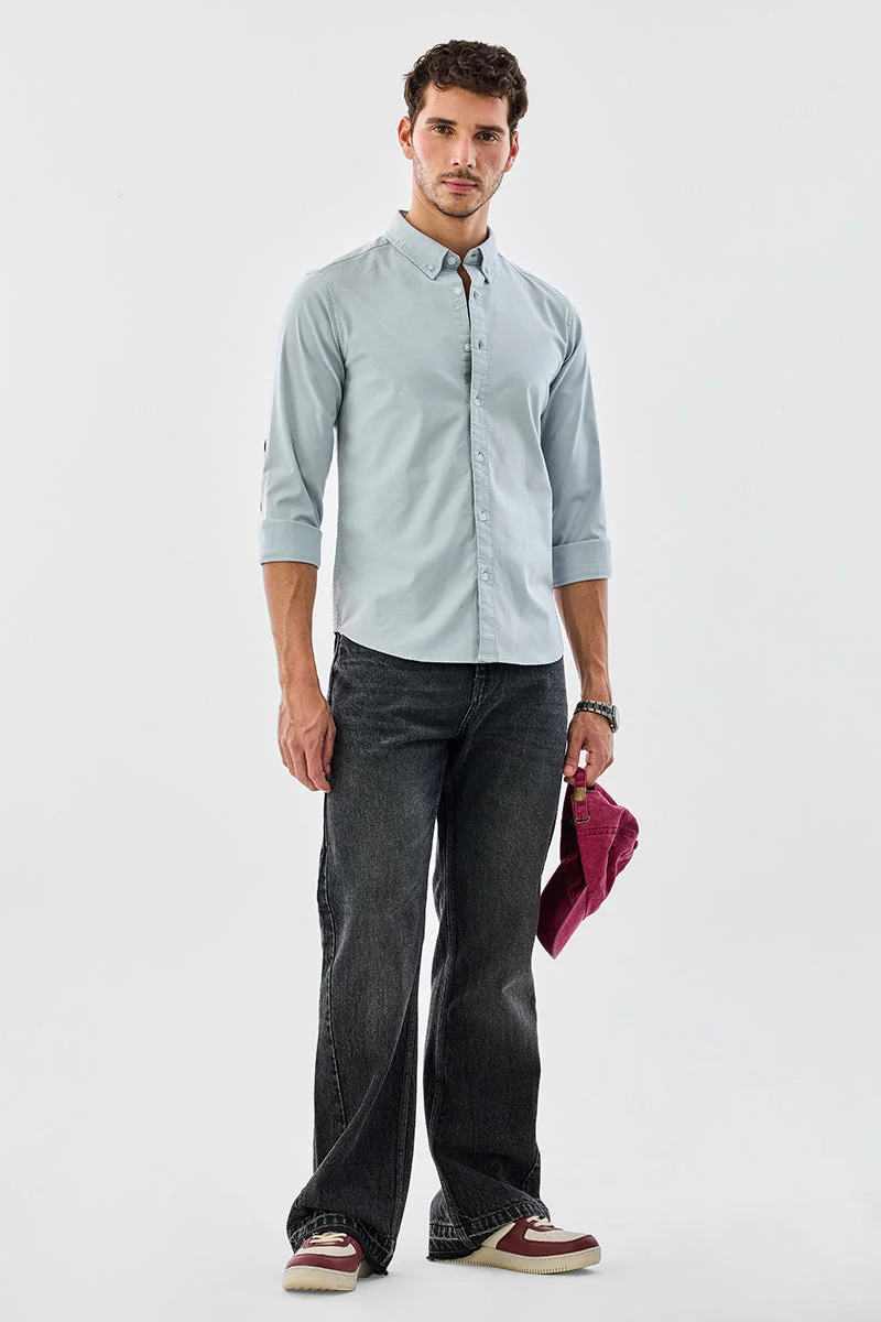 SNITCH Light Blue Solid Long Sleeve Slim Fit Shirt
