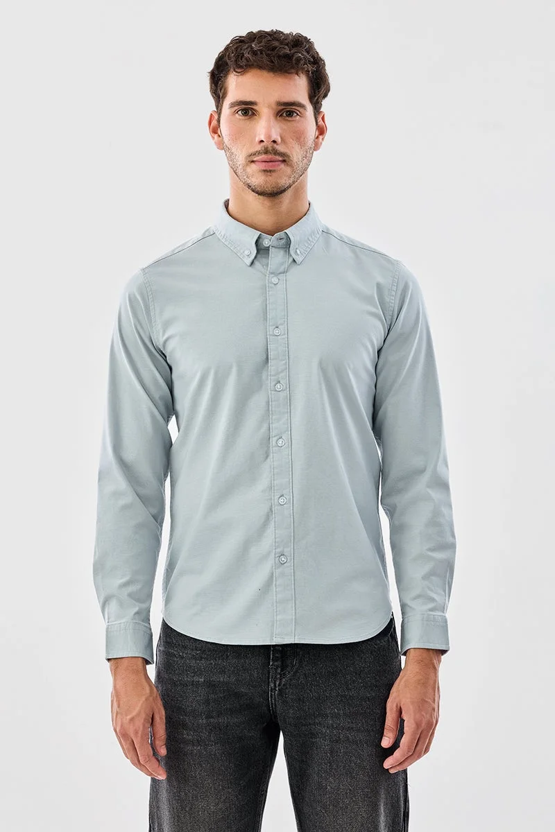 SNITCH Light Blue Solid Long Sleeve Slim Fit Shirt