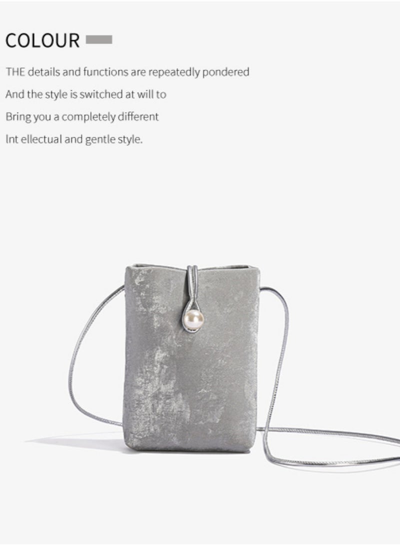 Silver PU Mini Phone Pouch-Small Bag- Stylish, Lightweight, and Convenient  - Image 3