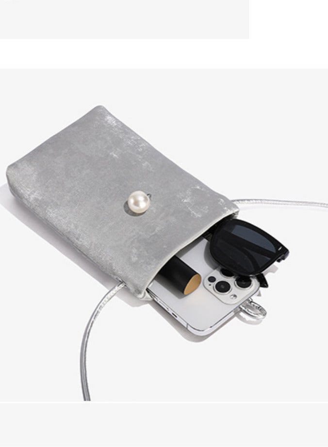 Silver PU Mini Phone Pouch-Small Bag- Stylish, Lightweight, and Convenient  - Image 2