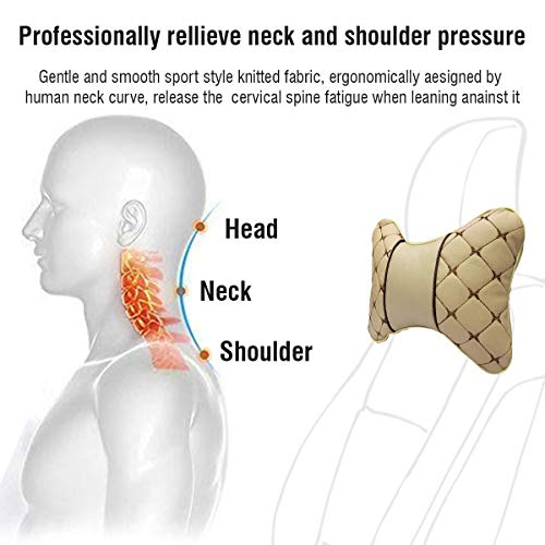 SARTE Car Neck Pain Relief Pillow for Long or Small Comfortable Drive Orthopedic Design Make Large Size to Cover Complete Head Rest with Strong Elastic (Beige & Brown, 2 PCS) - Image 3