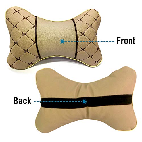 SARTE Car Neck Pain Relief Pillow for Long or Small Comfortable Drive Orthopedic Design Make Large Size to Cover Complete Head Rest with Strong Elastic (Beige & Brown, 2 PCS) - Image 4