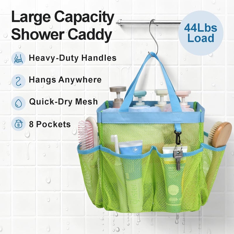 F-color Mesh Shower Caddy Portable, Upgrade Deeper 7 Pockets Shower Caddy Basket Bag Tote for College Dorm Room Gym Bathroom Essentials Gym Camp Quick Dry 2 handles Shower Bag with S Hook - Image 3