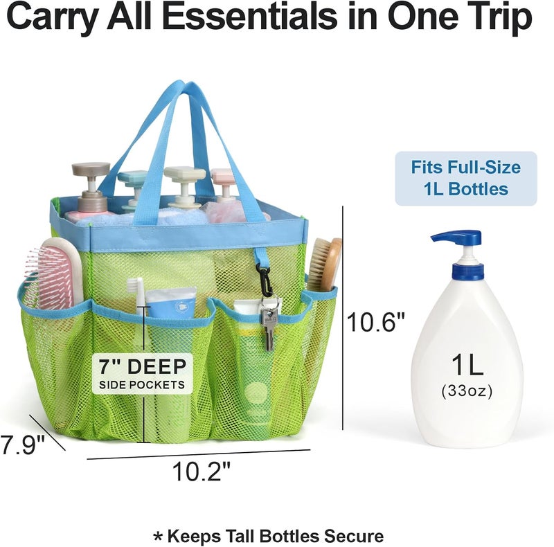 F-color Mesh Shower Caddy Portable, Upgrade Deeper 7 Pockets Shower Caddy Basket Bag Tote for College Dorm Room Gym Bathroom Essentials Gym Camp Quick Dry 2 handles Shower Bag with S Hook - Image 2