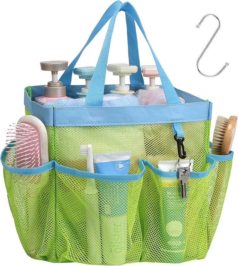 F-color Mesh Shower Caddy Portable, Upgrade Deeper 7 Pockets Shower Caddy Basket Bag Tote for College Dorm Room Gym Bathroom Essentials Gym Camp Quick Dry 2 handles Shower Bag with S Hook - Image 1