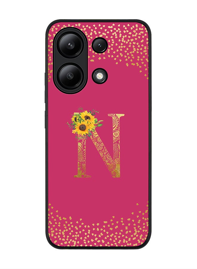 Stylizedd Rugged Black edge case for Xiaomi Redmi Note 13 4G, Custom Monogram Initial Letter Mandala Floral Pattern Alphabet - N ( Deep Pink Rose ) - Image 1