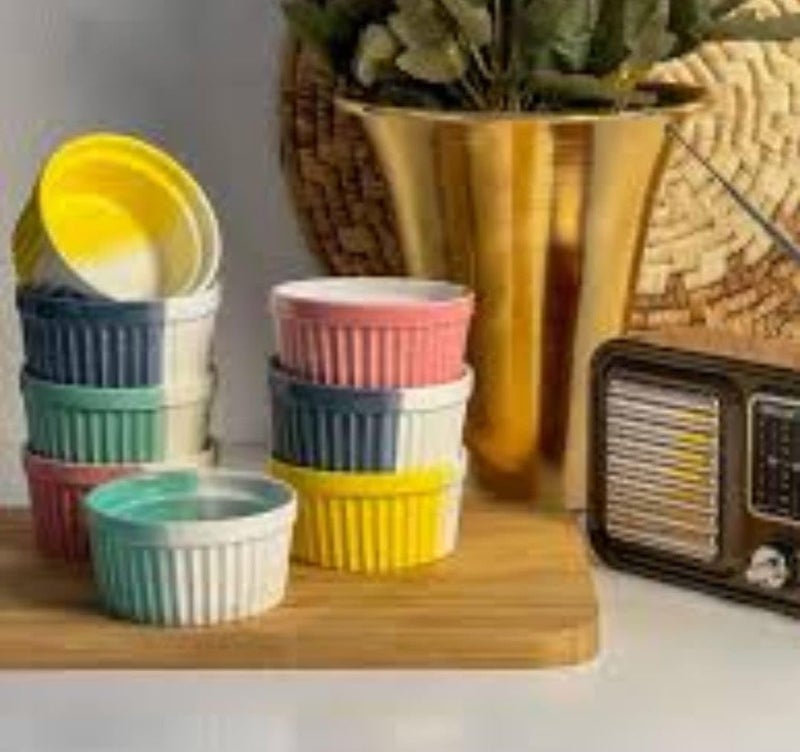 Generic Porcelain Ramekin Bowls, Assorted Colours, 8.5 cm, Ribbed Style, Set of 6, .flo - Image 2
