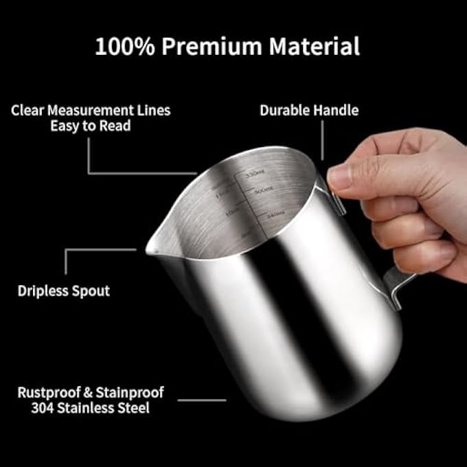 WATCHGET Milk Frothing Pitcher 12Oz350Ml  Espresso Steaming Pitcher Stainless Steel Milk Frothing Pitcher Cappuccino Latte Art Coffee Machine Accessories Milk Jug Milk Frother Cup Silver - Image 4