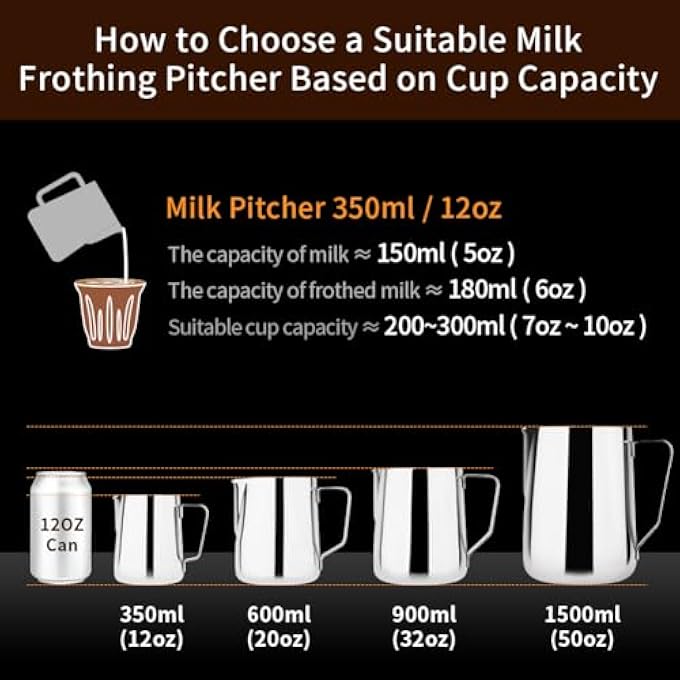 WATCHGET Milk Frothing Pitcher 12Oz350Ml  Espresso Steaming Pitcher Stainless Steel Milk Frothing Pitcher Cappuccino Latte Art Coffee Machine Accessories Milk Jug Milk Frother Cup Silver - Image 5