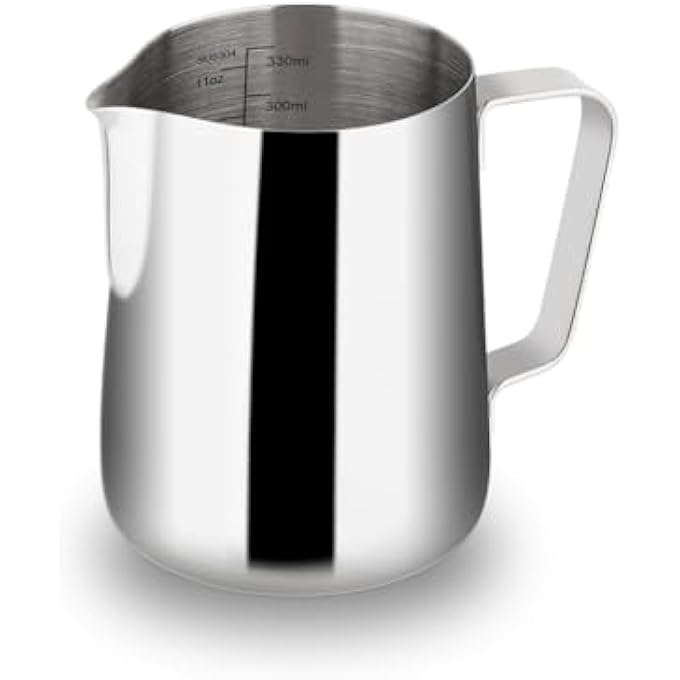 WATCHGET Milk Frothing Pitcher 12Oz350Ml  Espresso Steaming Pitcher Stainless Steel Milk Frothing Pitcher Cappuccino Latte Art Coffee Machine Accessories Milk Jug Milk Frother Cup Silver - Image 1