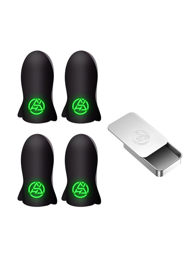 WAIKIL 4Pcs Mobile Gaming Finger Sleeves Black – Sweatproof Non-Slip Thumb Gloves Breathable Pain-Relief Covers with Metal Storage Box (5cm x 3cm) - Image 2