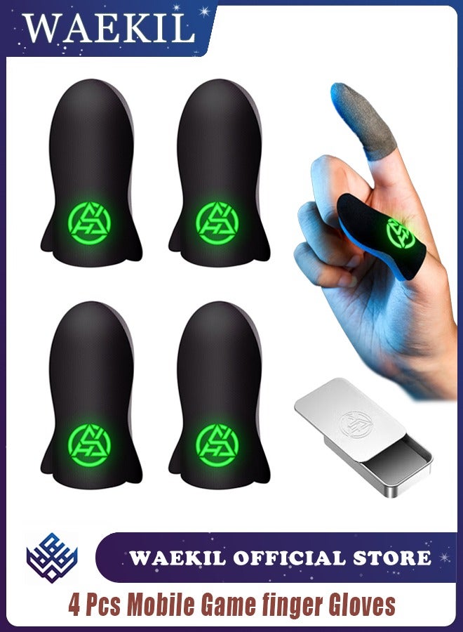 وايكيل عبوة من 4 قطع من أكمام أصابع الألعاب المحمولة - قفازات ألعاب عالية الحساسية تعمل باللمس، لون أخضر فلوري في الليل، قفازات إبهام مقاومة للعرق وجيدة التهوية بدون درزات لألعاب PUBG وFree Fire وCall of Duty والرياضات الإلكترونية للهواتف الذكية - Image 1