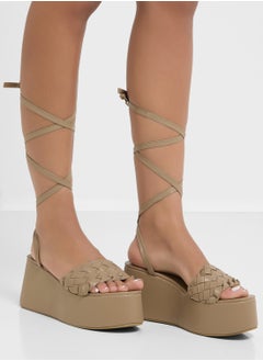 Truffle Weave Detail Strappy Wedge Sandal  - Image 1