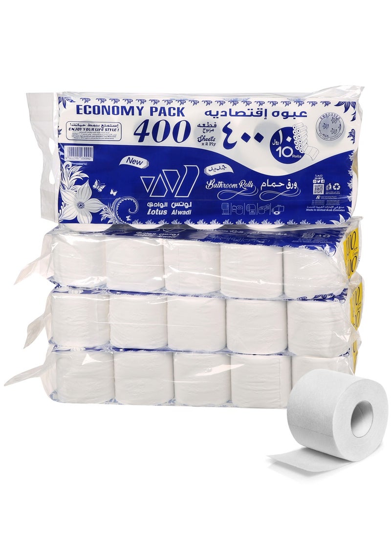 Lotus Alwadi 400 Sheets, 2-Ply Lotus Alwadi Toilet Paper & Bathroom Roll, Ultra-Soft, Unscented, 40 Rolls (Total of 16,000 sheets of tissue) - 4 Packs of 10, White  - Image 1