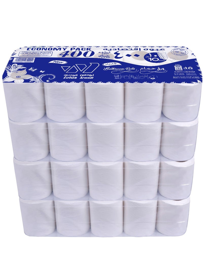 Lotus Alwadi 400 Sheets, 2-Ply Lotus Alwadi Toilet Paper & Bathroom Roll, Ultra-Soft, Unscented, 40 Rolls (Total of 16,000 sheets of tissue) - 4 Packs of 10, White  - Image 2
