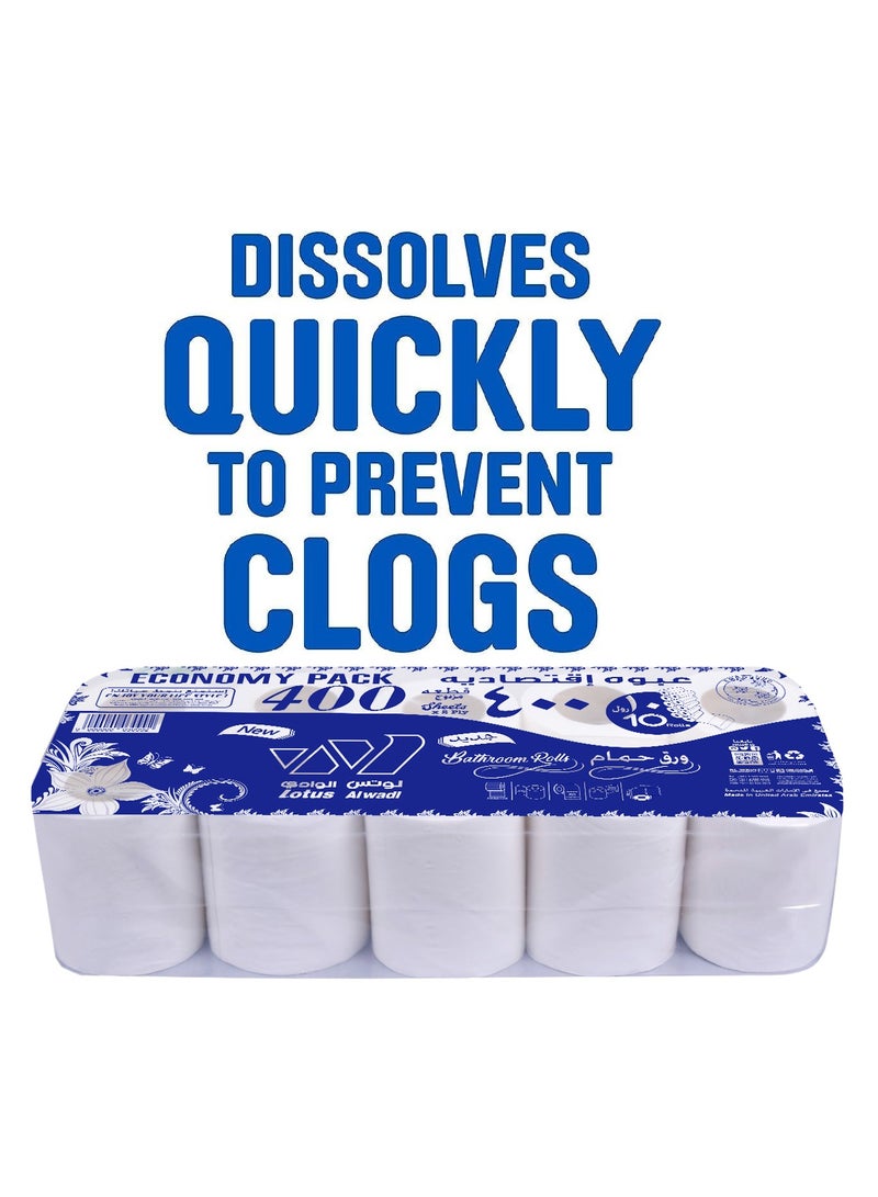 Lotus Alwadi 400 Sheets, 2-Ply Lotus Alwadi Toilet Paper & Bathroom Roll, Ultra-Soft, Unscented, 40 Rolls (Total of 16,000 sheets of tissue) - 4 Packs of 10, White  - Image 4