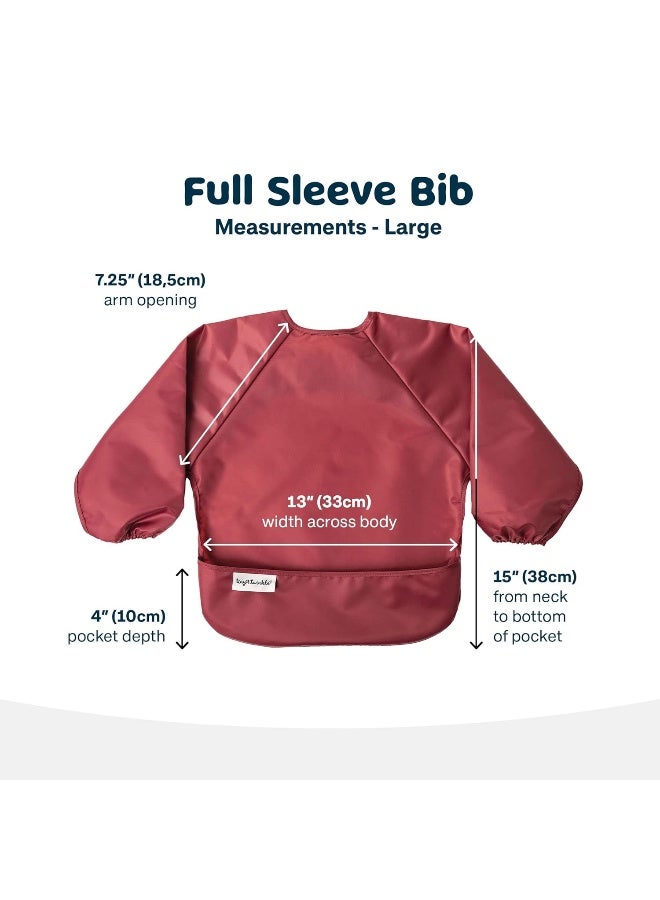 Tiny Twinkle Mess Proof Baby Bibs, 2pk Waterproof Smock Baby Bibs for Eating, Machine Washable Long Sleeve Bibs, Baby Led Weaning, Toddler Bibs, BLW Supplies (Rose Burgundy, Large 2-4 Years) - Image 3