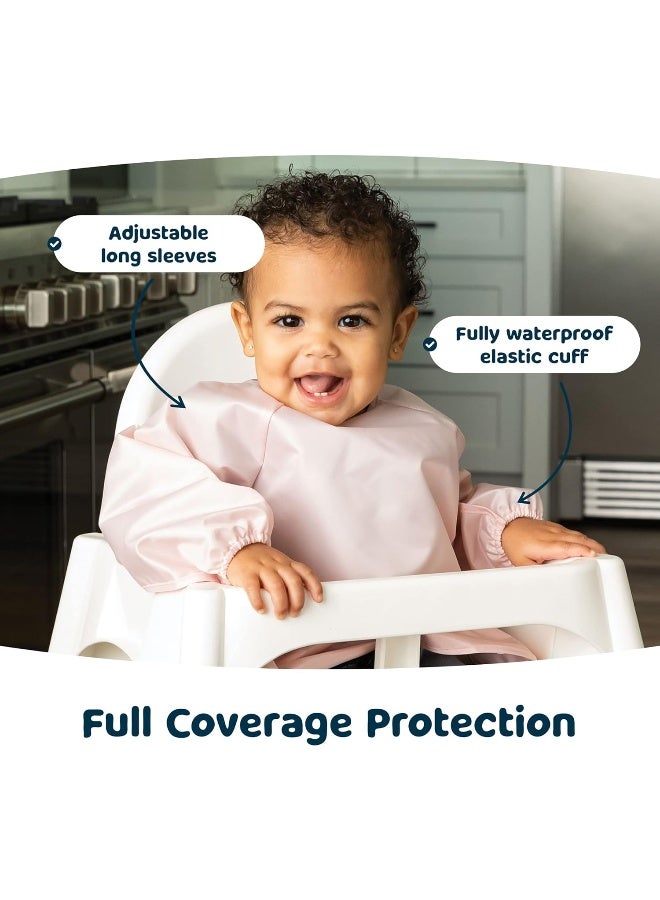 Tiny Twinkle Mess Proof Baby Bibs, 2pk Waterproof Smock Baby Bibs for Eating, Machine Washable Long Sleeve Bibs, Baby Led Weaning, Toddler Bibs, BLW Supplies (Rose Burgundy, Large 2-4 Years) - Image 4