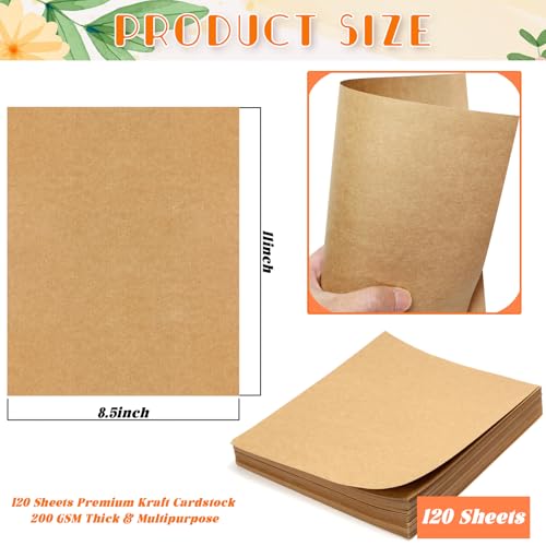 FSWCCK 120 Sheets Brown Kraft Cardstocks, 8.5 x 11 Inch Letter Size Thick Paper Cover Card Stock for Craft Projects, DIY Cards Making Tan Cardstock Paper (120 Sheets Brown) - Image 2