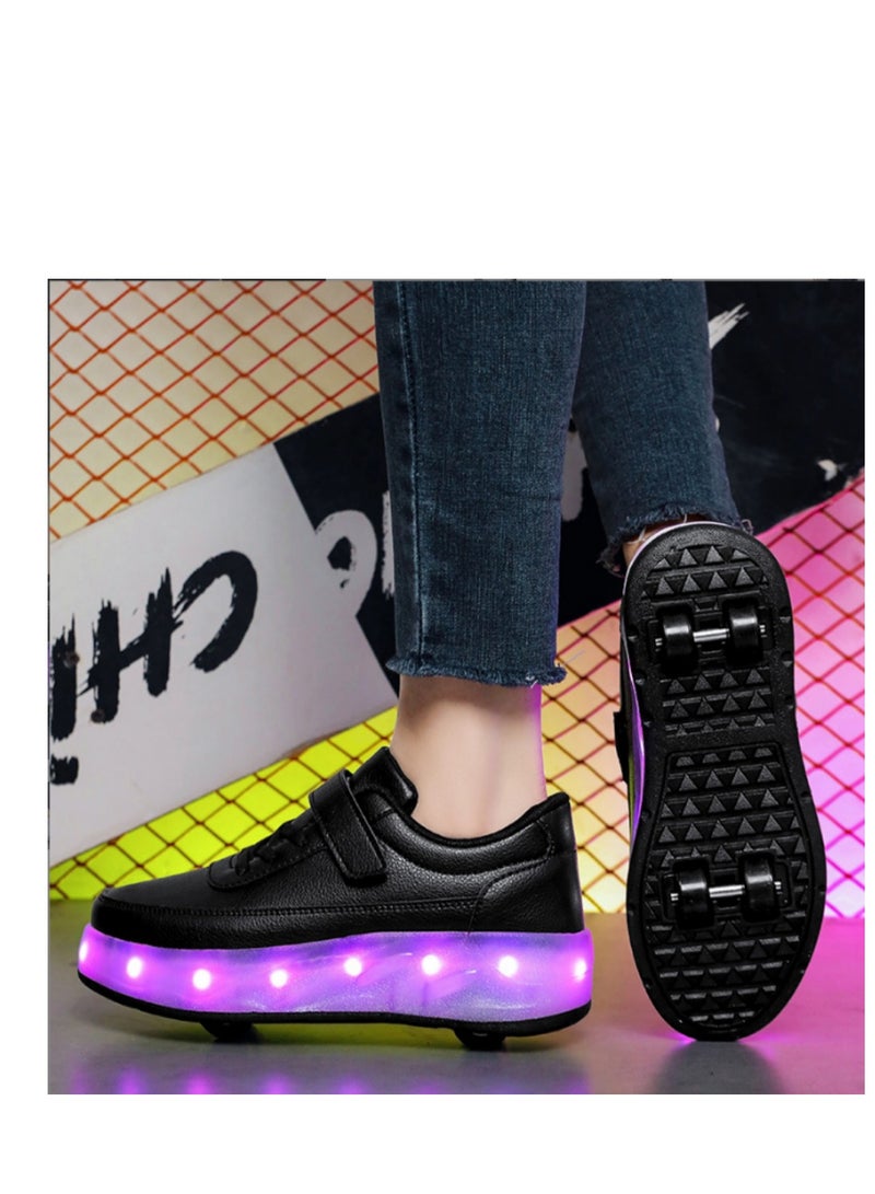 Loquat USB Charging LED Flash Walking Shoes Boys And Girls Children Roller Skates Black - Image 1