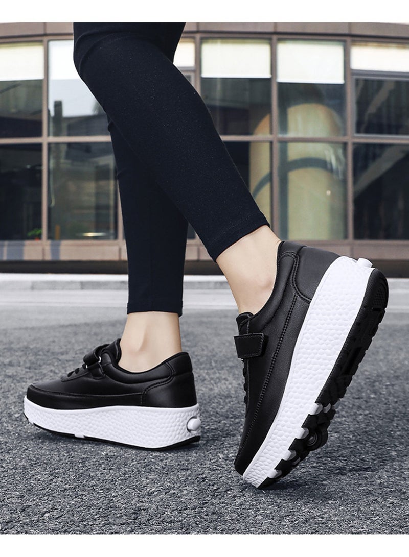 Loquat USB Charging LED Flash Walking Shoes Boys And Girls Children Roller Skates Black - Image 3