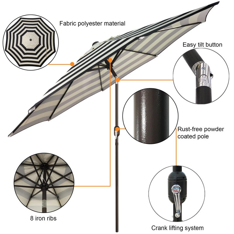 Blissun 9FT Patio Umbrella, Outdoor Table Umbrella, Yard Umbrella, Market Umbrella with 8 Sturdy Ribs, Push Button Tilt and Crank, Black & Ivory - Image 2