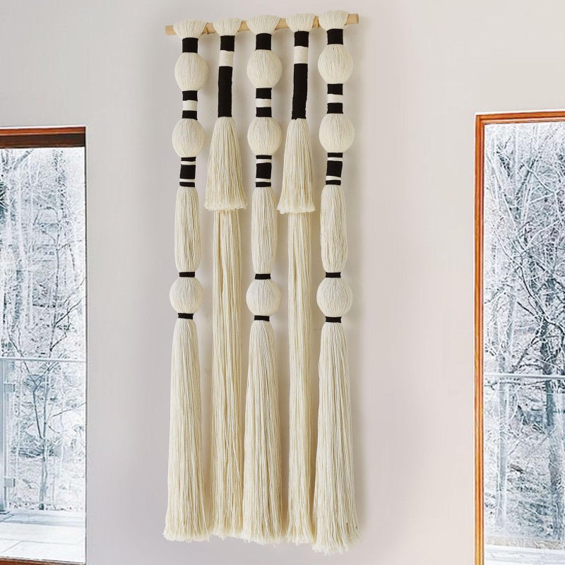 Macrame Wall Hanging Tassels Sphericity Cotton Textile Hanging Geometric Yarn Wall Art for Bedroom Living Room Decor 157 W x 39 L