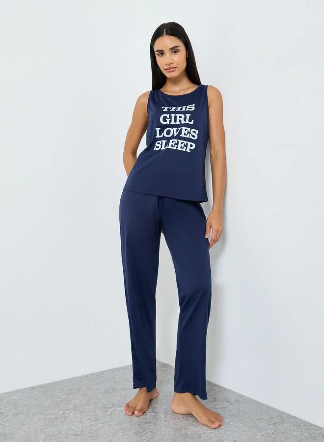 ستايلي طقم بيجاما من بلوزة تانك مع بنطال بخصر كشكش