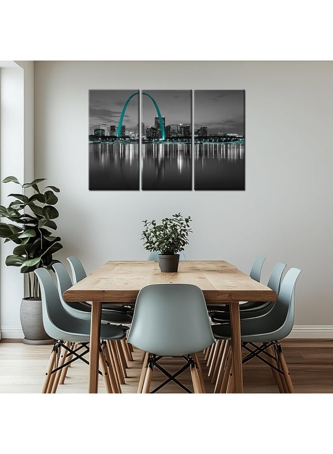 Home Trove St. Louis Skyline Wall Art Gateway Arch Wall Decor Picture Canvas Print Black And White City Posters Painting Framed Home Living Room Bedroom Decoration 3 Piece Ready To Hang - Image 1