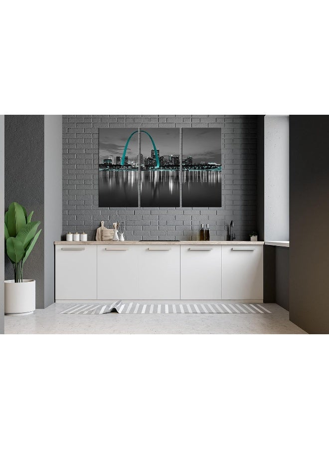 Home Trove St. Louis Skyline Wall Art Gateway Arch Wall Decor Picture Canvas Print Black And White City Posters Painting Framed Home Living Room Bedroom Decoration 3 Piece Ready To Hang - Image 4