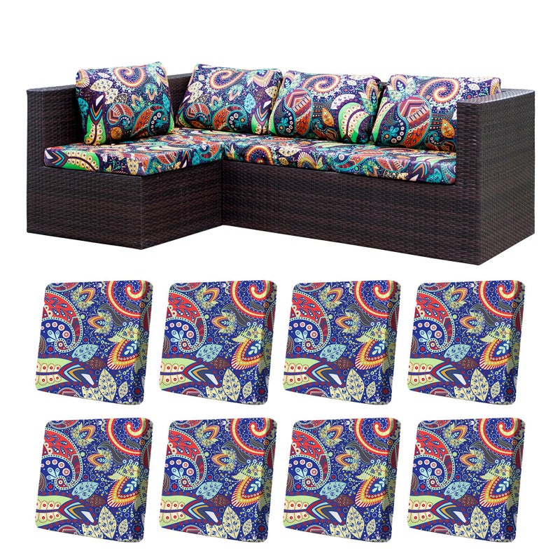 BIETYONE أغطية وسائد فناء قابلة للتمدد من BIETYONE 8 قطع أغطية أريكة خارجية بديلة أغطية أريكة فناء أغطية وسائد أثاث فناء قابلة للغسل وإعادة الاستخدام واقي أثاث روكوكو غطاء فقط
