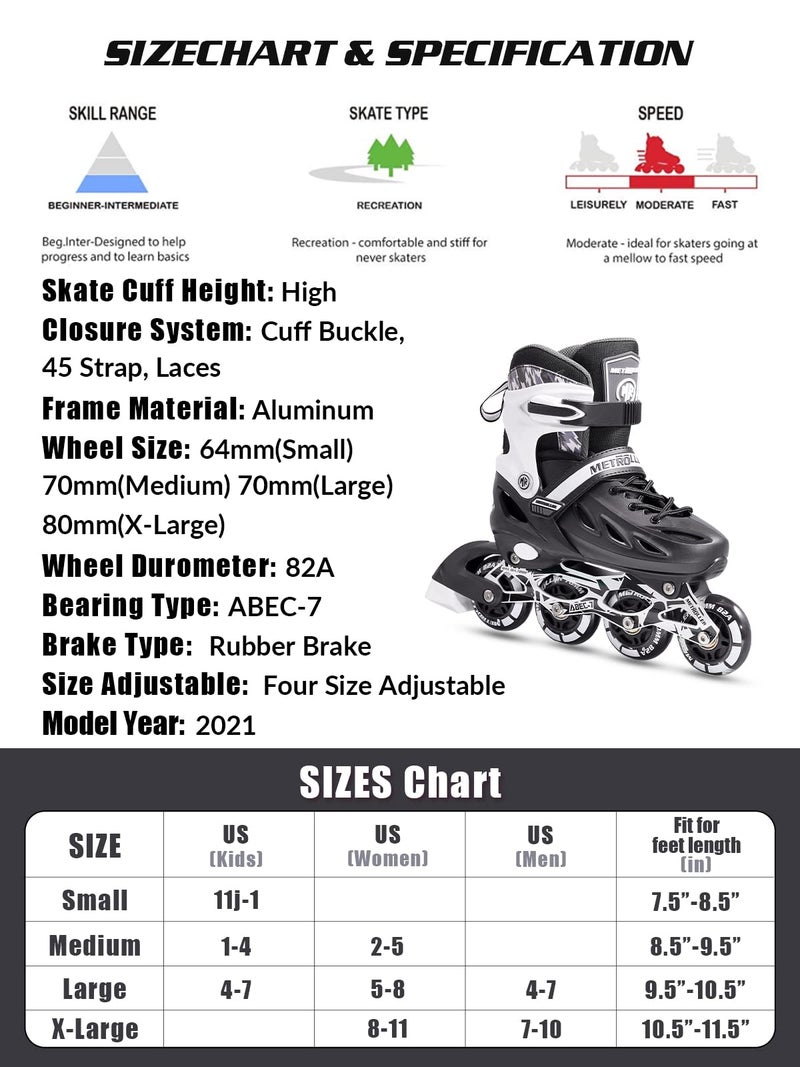METROLLER Inline Skates for Girls and Boys, Women, Men 4 Sizes Adjustable Inline Skates with Light Up Wheels, Illuminating Beginner Skates for Kids & Adult Youth - Image 5