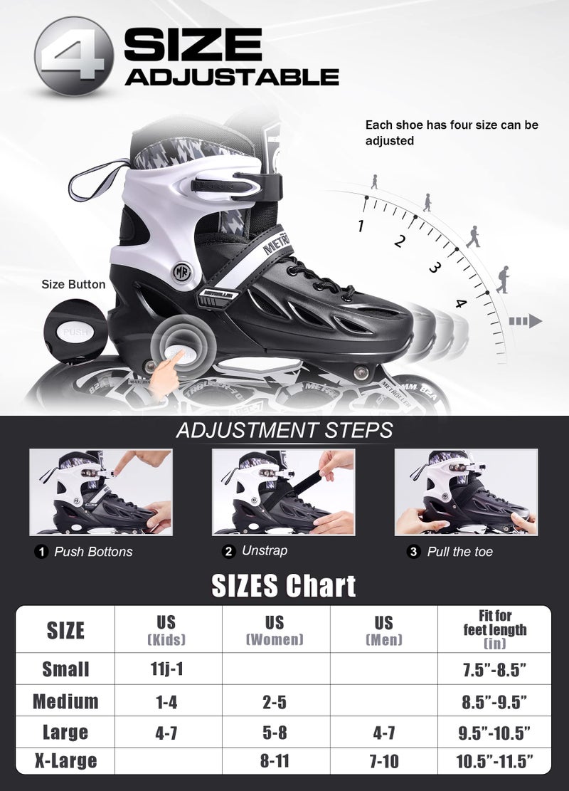METROLLER Inline Skates for Girls and Boys, Women, Men 4 Sizes Adjustable Inline Skates with Light Up Wheels, Illuminating Beginner Skates for Kids & Adult Youth - Image 2